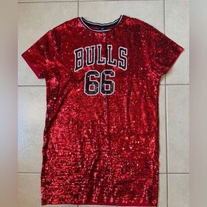 NBA CHICAGO BULLS Basketball Jersey Dress Sequins Stretchy Red S Oversized
